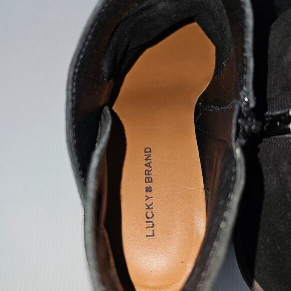 Lucky Brand Macawi Ankle Bootie Womens 9 Black Suede Wedge Square Toe Casual - Picture 13 of 16